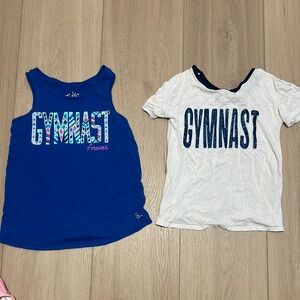 Justice Gymnastics Shirts Girls Size 8 Blue Glitter Gymnast T Shirt Tank Top